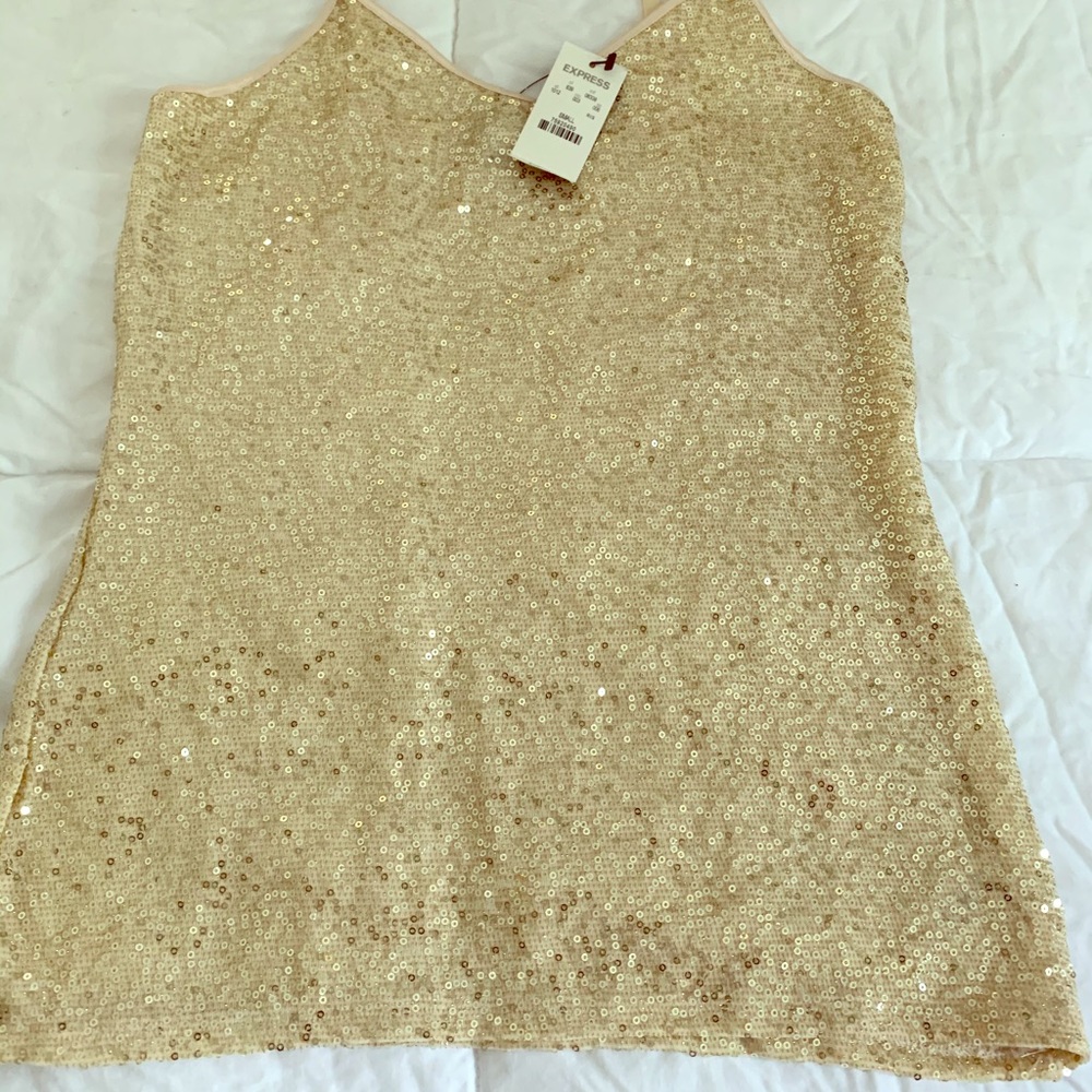 Express gold sequined embellished tank top NWT sm